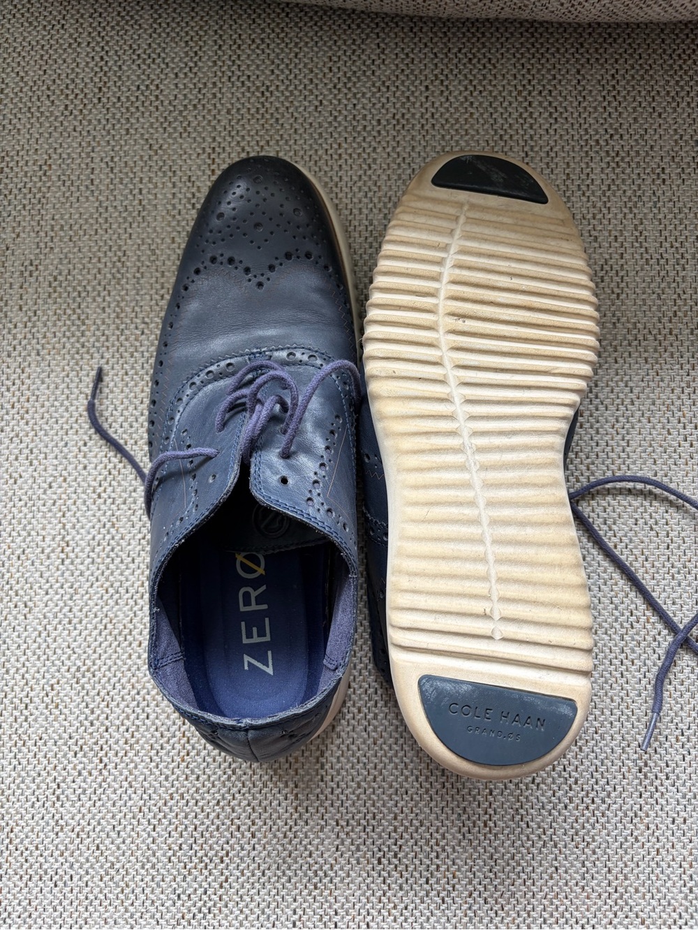 Cole Haan Navy and Tan Wingtip Derby Oxfords